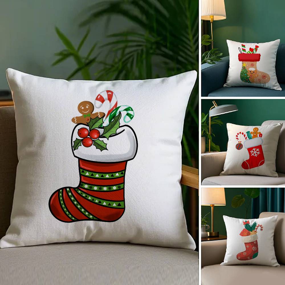 Red Socks Merry Chrismas Pillow Case Sofa Living Room Bedroom Double-sided Printing Square Cushion Nap Time Cushion Cover