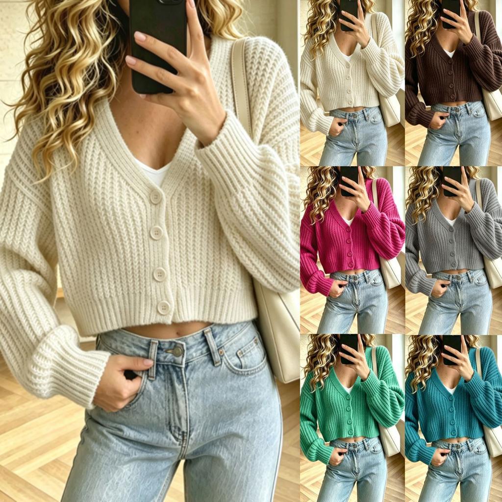 Women's Color Drop Shoulder Long Sleeve Soft Knit Sweater with Two Pockets