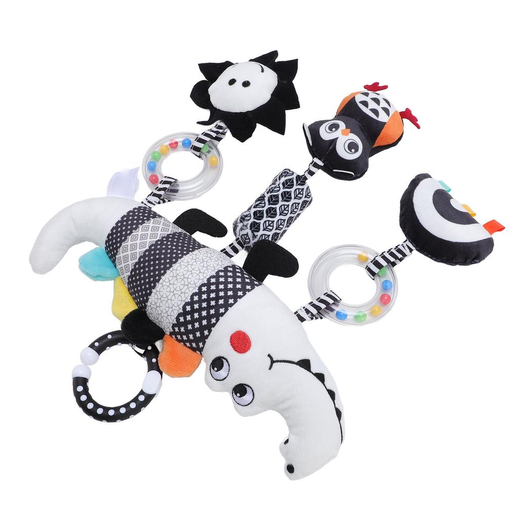 Jucărie Agățată Cărucior Bebeluș Alb Negru Carillon de Vânt Detașabil Animal Drăguț Jucărie Agățată Zornăitoare Umplută