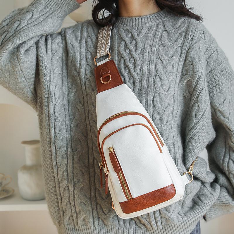 Retro Style Women's Fashion Chest Bag Multilayer Large Capacity Female Shoulder Bags Soft PU Leather Ladies Tote Purse Handbags