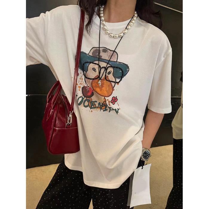 

Европейский красивый нишевый шикарный дизайн топ розовая футболка с принтом граффити с коротким рукавом женская 2025 новая летняя S