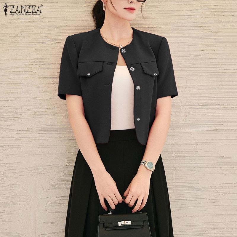 ZANZEA Dámská ležérní letní halenka s kulatým výstřihem a krátkým rukávem