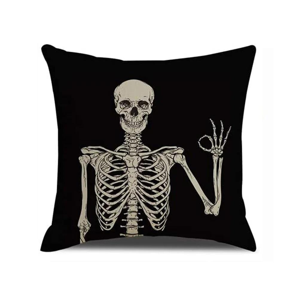 Horror Skeleton Art Print Pattern Cushion Cover Home Living Room Sofa Decoration Throw Pillow