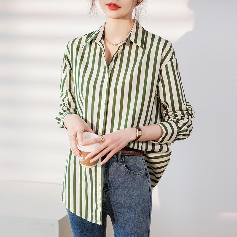 Women's Autumn 2026 Striped Long-Sleeve Shirt – New Style, Gentle Design