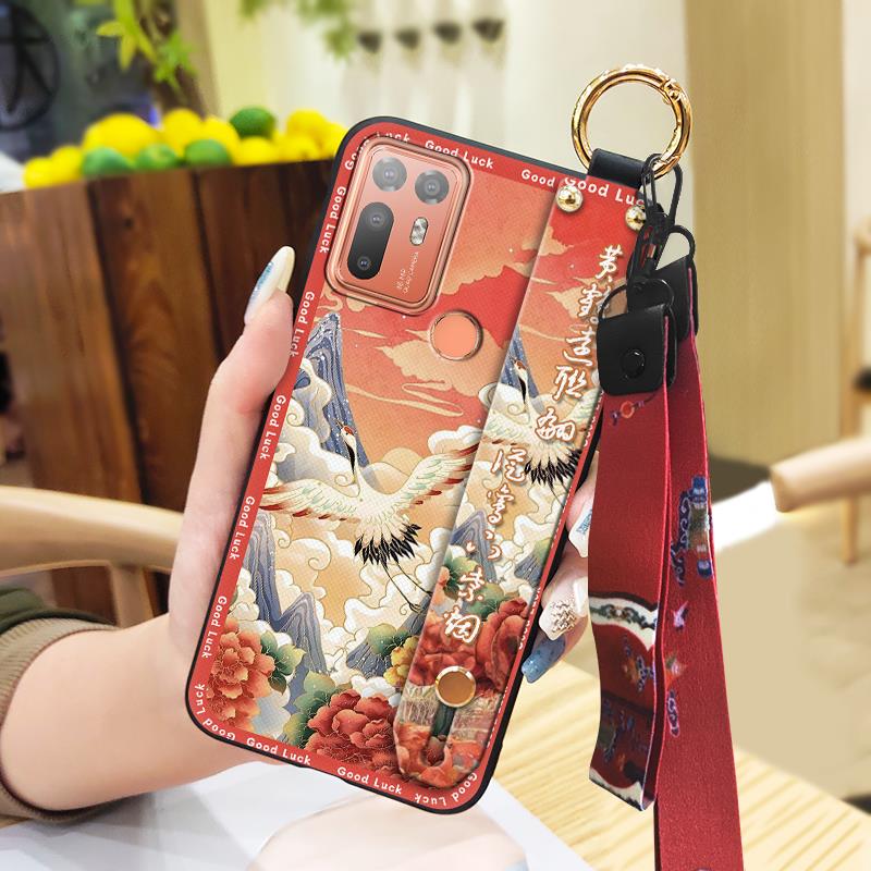 Lanyard Fashion Phone Case For HTC Desire 20 Plus/D20+ Kickstand Wristband Shockproof Waterproof Wrist Strap Silicone