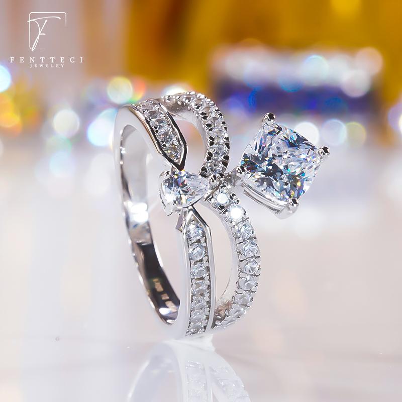 FENTTECI 925 стерлингового серебра платиновое покрытие муассанит корона кольцо микро — фото 4
