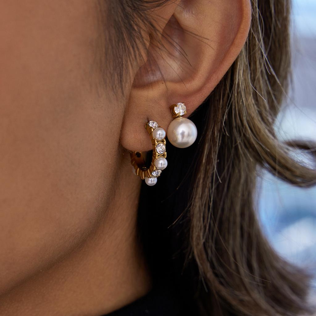 European and American titanium steel imitation pearl earrings, earrings, zircon earrings, stainless steel