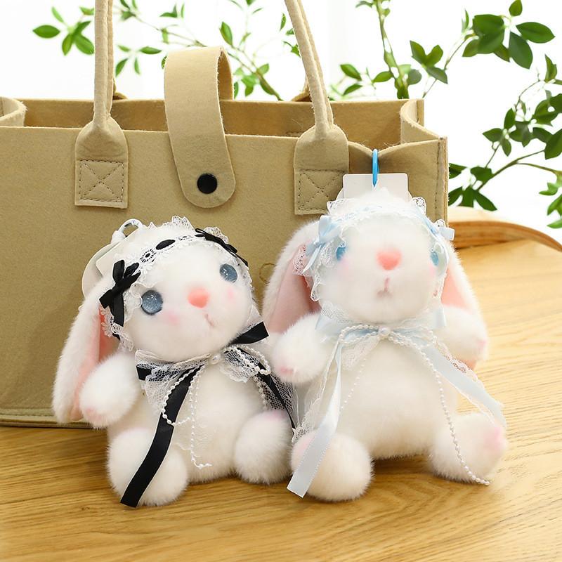 Plush Bunny Keychain With Pearl Necklace For Girls Backpack Decor