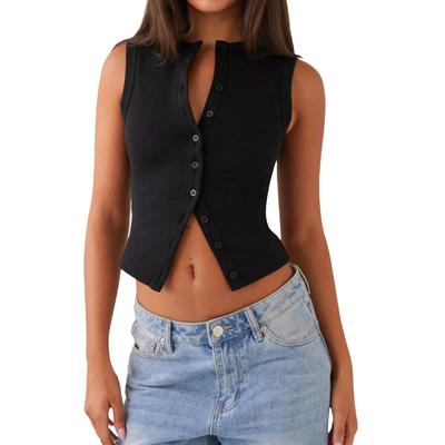 Women Button Down Tank Tops Casual Summer Solid Color Sleeveless Crop Shirt Basic Vest Aesthetic Clothes for Streetwear
