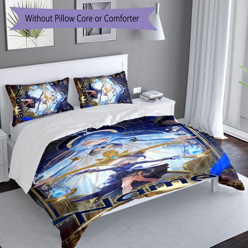 3pcs Custom Name Genshin Impact Furina Set,Includes 1 Duvet Cover and 2 Pillowcases,All-season Bedroom Decor