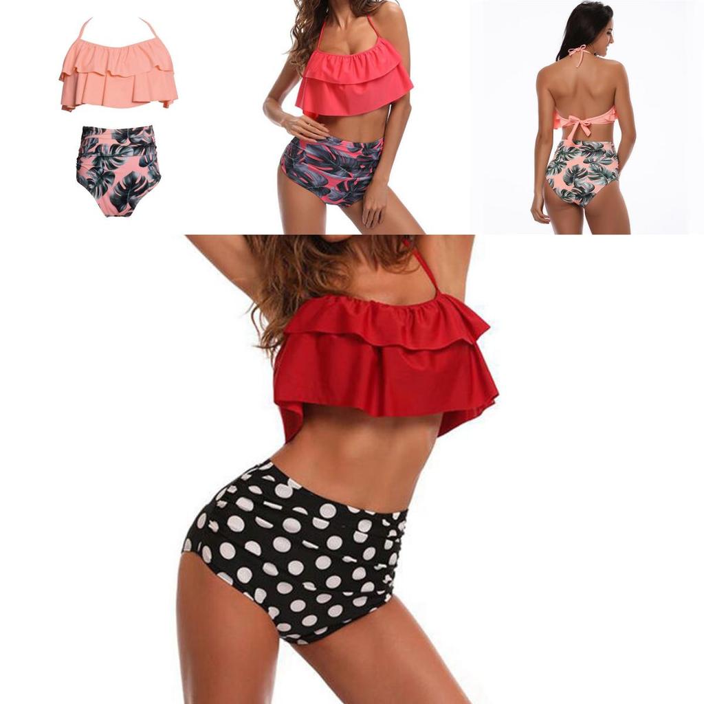 Wysokiej Jakości Kostium Kąpielowy Moda Falbana Kobiety Bikini z Wysokim Stanem Dla Stylowego Komfortu