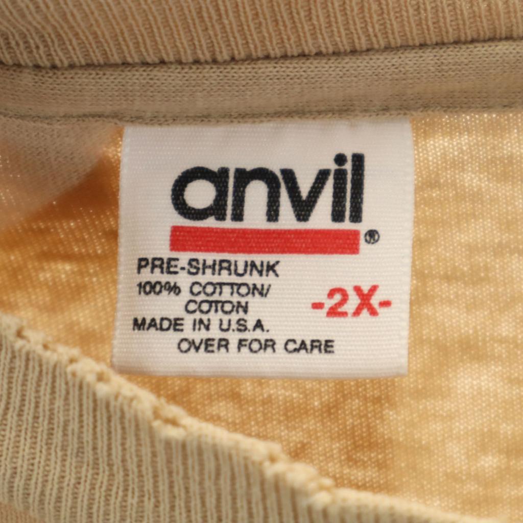anvil 90s Made in USA Old Short sleeve T-shirt 2X Beige Single stitch Men's Used
