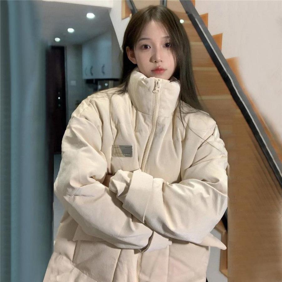 

Зимняя теплая куртка из толстой ПУ кожи большого размера с хлопковой подкладкой и воротником-стойкой для женщин, студентов, свободного кроя в стиле «хлеб», хлопковое пальто для полных девушек, верхняя одежда S абрикосовый