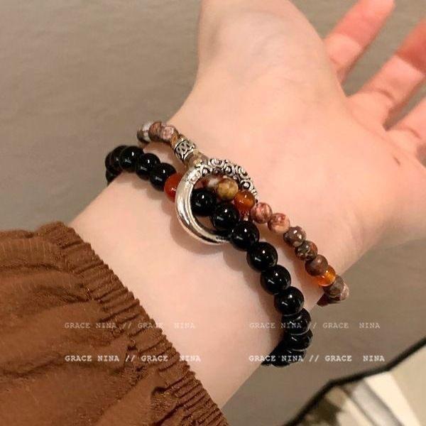 Chinese Aesthetics! National Style Safety Buckle Beaded Bracelet Women's 2025 New Stone Bracelet Couple Jewelry Tide