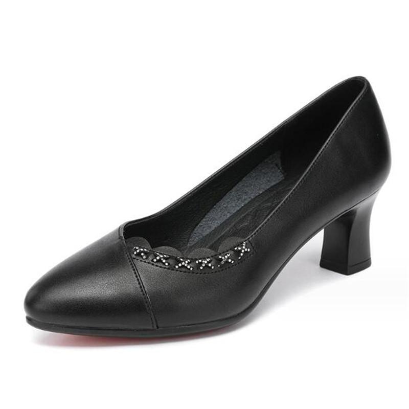 Mode Damen Pumps Schuhe Damen Echtes Leder Flach Slipper Runde Zehe High Heels Schuhe Hochzeitsparty Büro Arbeitsschuhe Größe 35-41