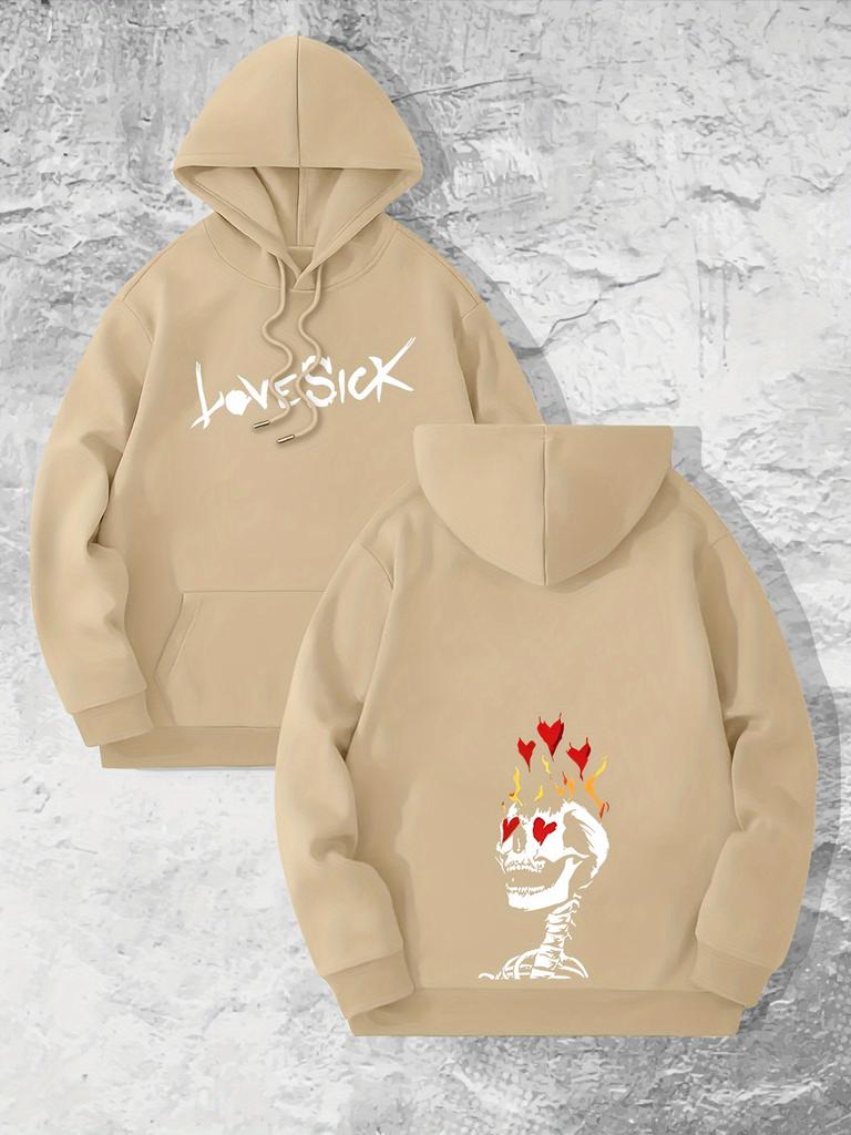 Lovesick Skull Flame Heart Hoodie Unisex Gothic Streetwear Sweatshirt Front Back Graphic Pullover
