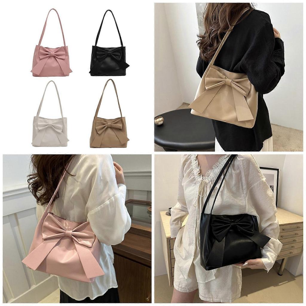 Stylish Bowknot Decorated Shoulder Bag Casual Handbag Large Capacity Top Handle Bags For Travel And Work Khaki