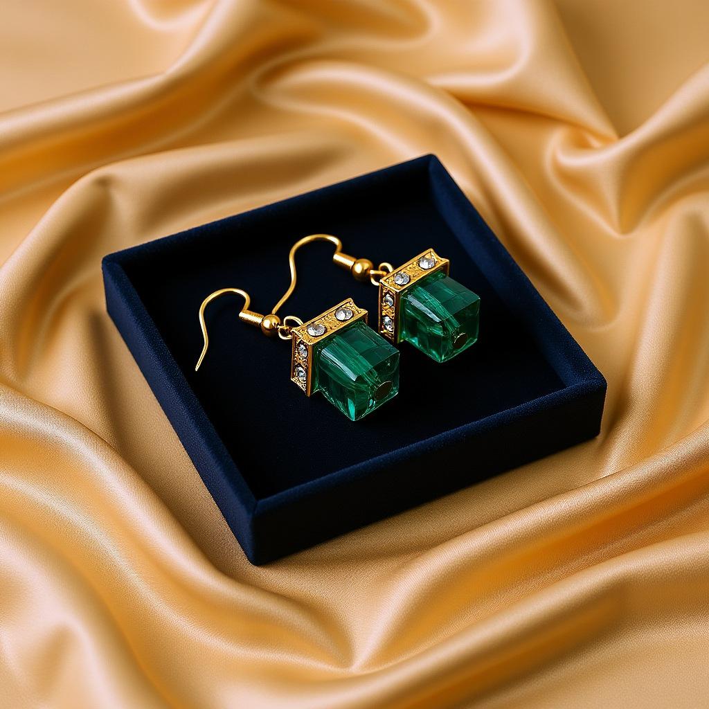 Gröna Kristall Peridot Kuber Hängande Örhängen