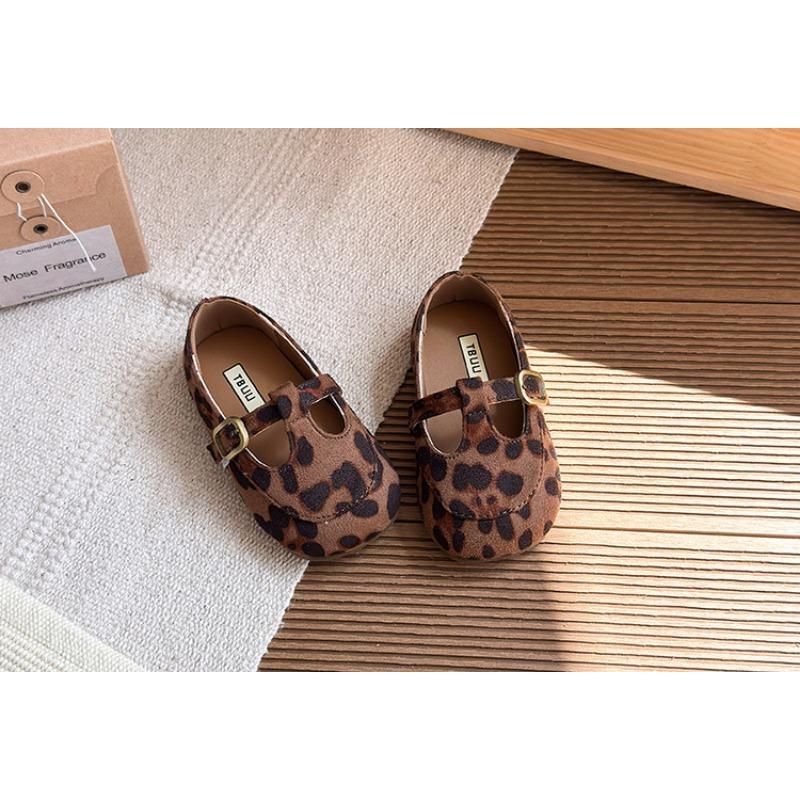 Korean Style Girls Leopard Print Soft Sole Princess Casual Flat Leather Shoes