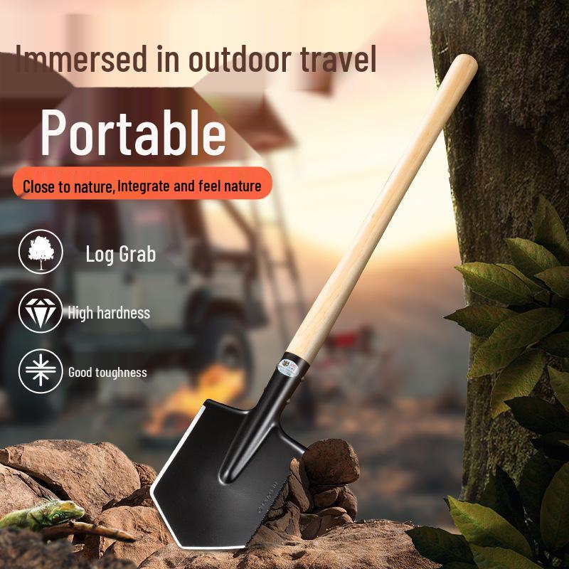 Changlin 106A Russian-Style Sapper Shovel - 80cm Wooden Handle, Large Military Engineering Outdoor Shovel