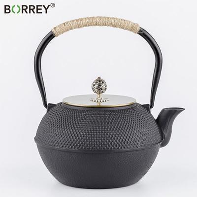 Tetera BORREY de hierro fundido Tetsubin hecha a mano de 1200Ml con Infusor de acero inoxidable, tetera para estufa de Gas, tetera japonesa negra