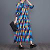 Spring and Summer New Loose Large Size Fashion Print Splicing Long Sleeve Cake Dress Dress