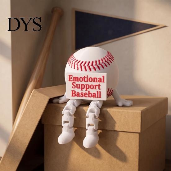 Desk Decor for Baseball Fans 3D Printed Figurine with Articulated Legs, Buddy Red Living Room Shelf Decoration Stitching, Flexible Joints Ball