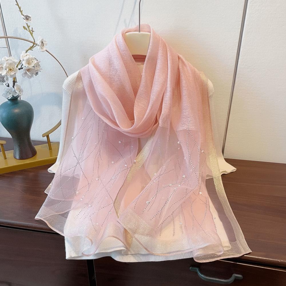 Elagant Shimmer Pearls Striped Hijab Scarf Plain Solid Soft Lady Bandanas Breathable Long Foulard Hijab