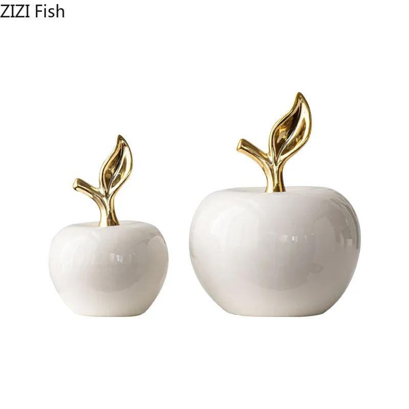 Gold-plated Ceramic Apple Statue Desk Decoration Ornaments Golden Apple Porcelain Sculpture Modern Artwork Room Aesthetic Decor