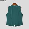 INCERUN Two Pieces Men V Neck Thin Sleeveless Vest and Pleated Shorts Clothing Sets