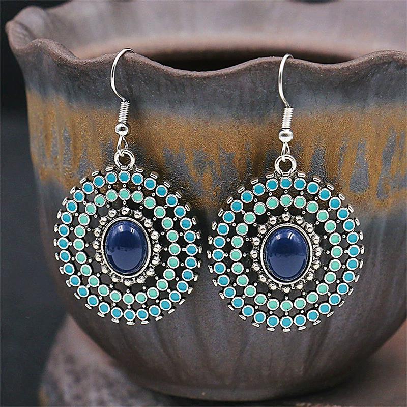 Orecchini Smaltati Colorati Etnici Retrò Bohemien da Donna Boho Fiore Vuoto Geometrico Rotondo Vintage Pendenti Gioielli Regalo
