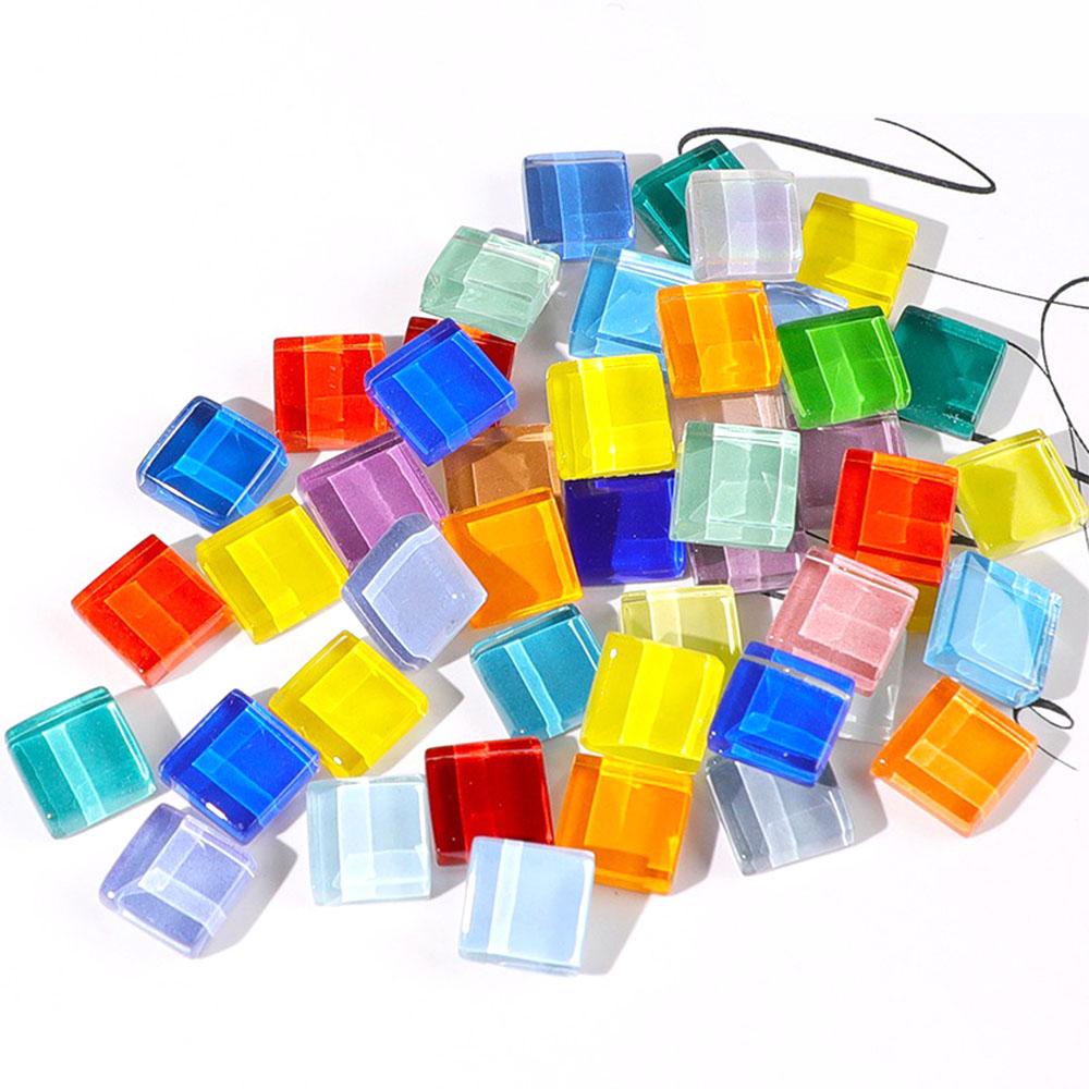 

Mosaic Tiles for DIY Craft Blue Shine Assorted Color 50pcs Glass Glitter Grain Supplies Pieces Bulk Square Shape Home Decoration 50pcs
