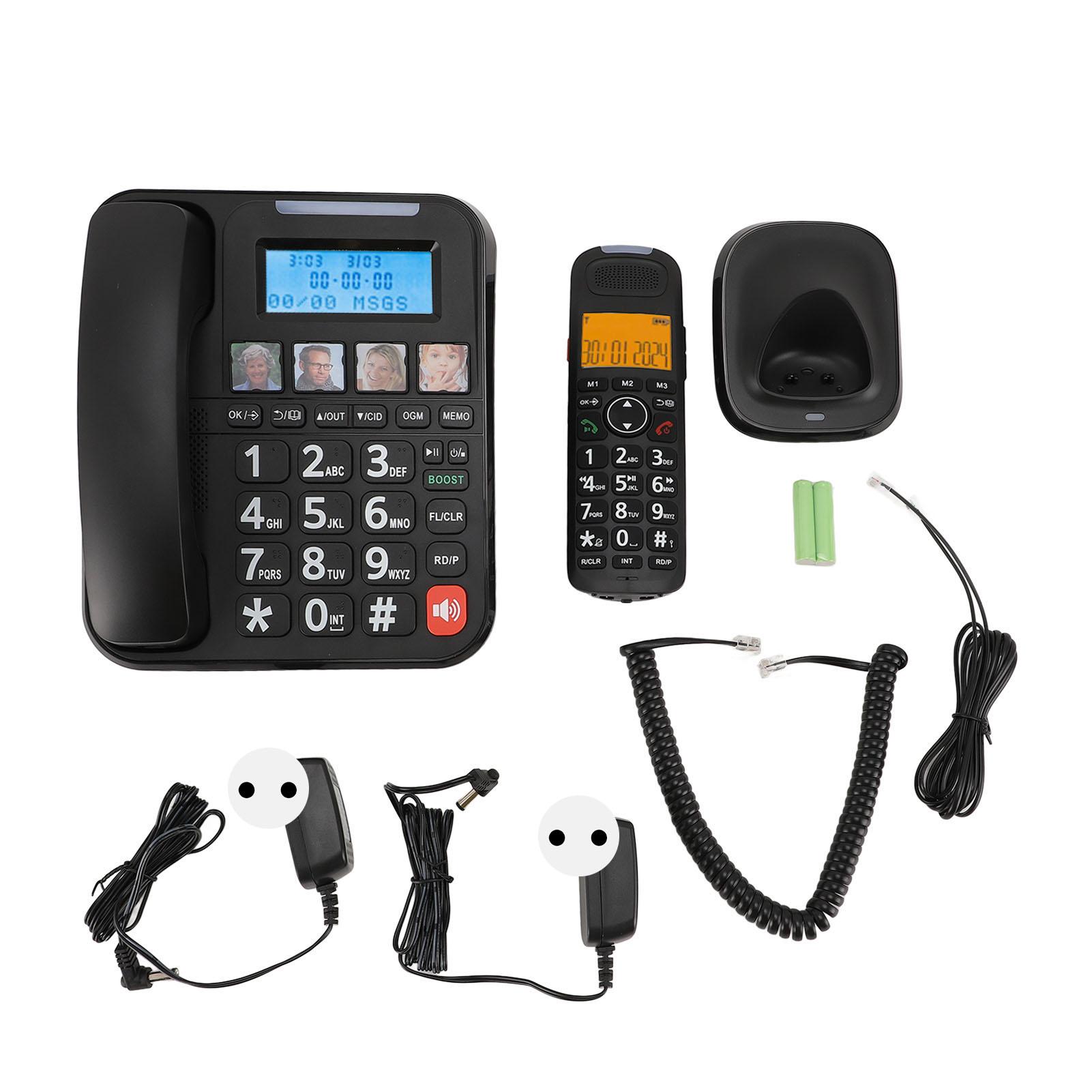 

Проводной и беспроводной телефон с экраном 2 дюйма, расширяемой большой кнопкой и функцией автоответчика, блокирующей звонки Phot EU Plug 100‑240V Black