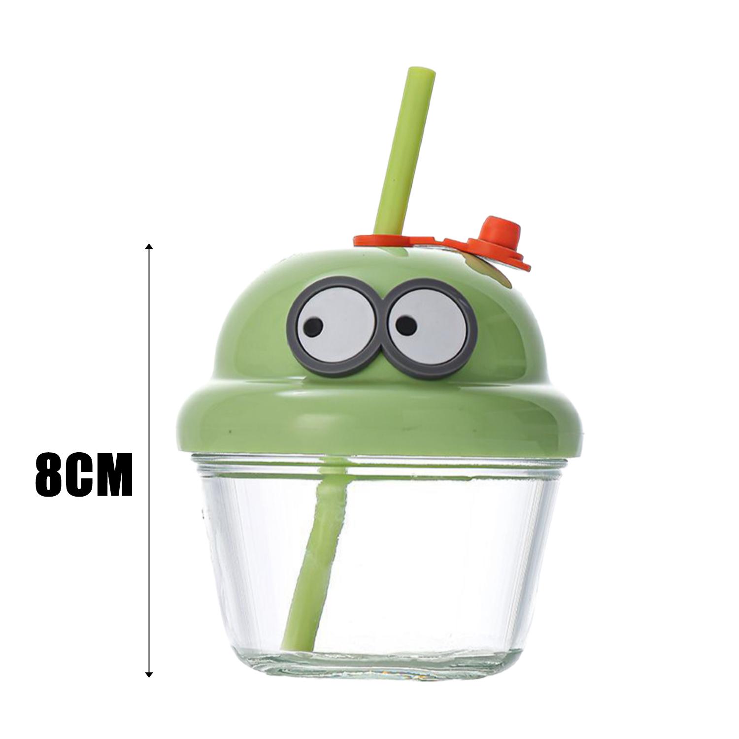 

Mini Cartoon Straw Glass Cup Transparent Portable Drinking Tumbler for Kids Adults Juice Milk Water Home Office School Drinkware