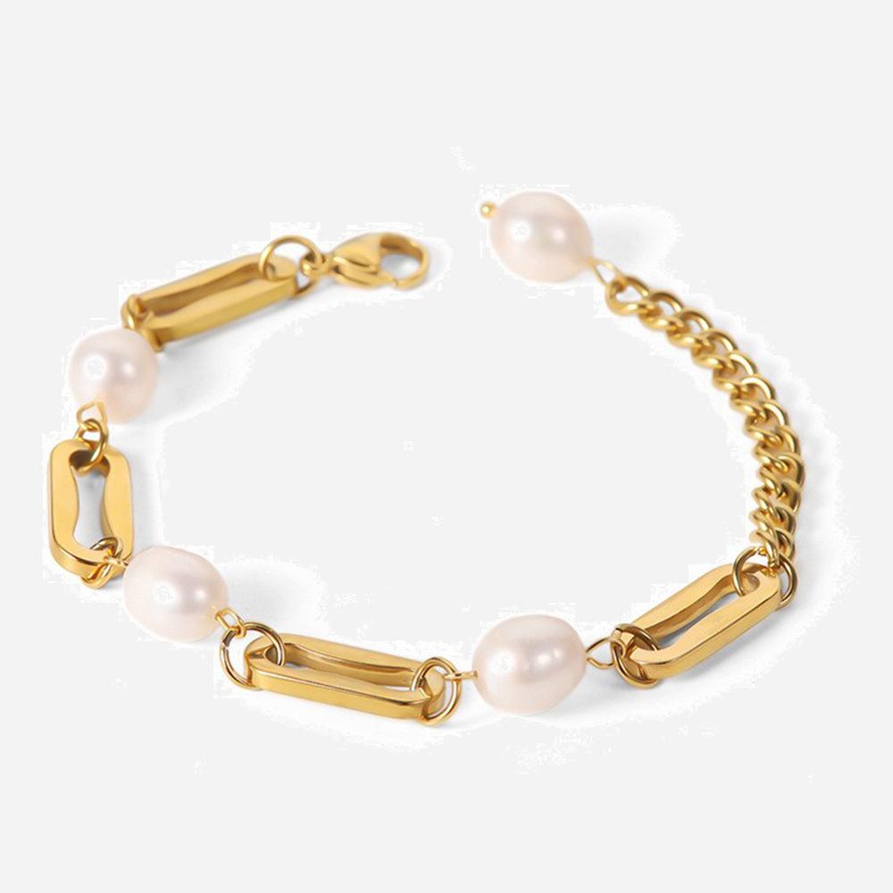 Niche Pearl Bracelet 18k Gold Vintage Chain Geometric Bracelet