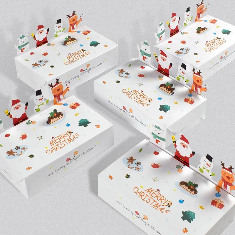 10Pcs Merry Christmas Kraft Paper Candy Cookie Box Santa Claus Snowman Christmas Tree Pattern Accompanied By Gifts for Children