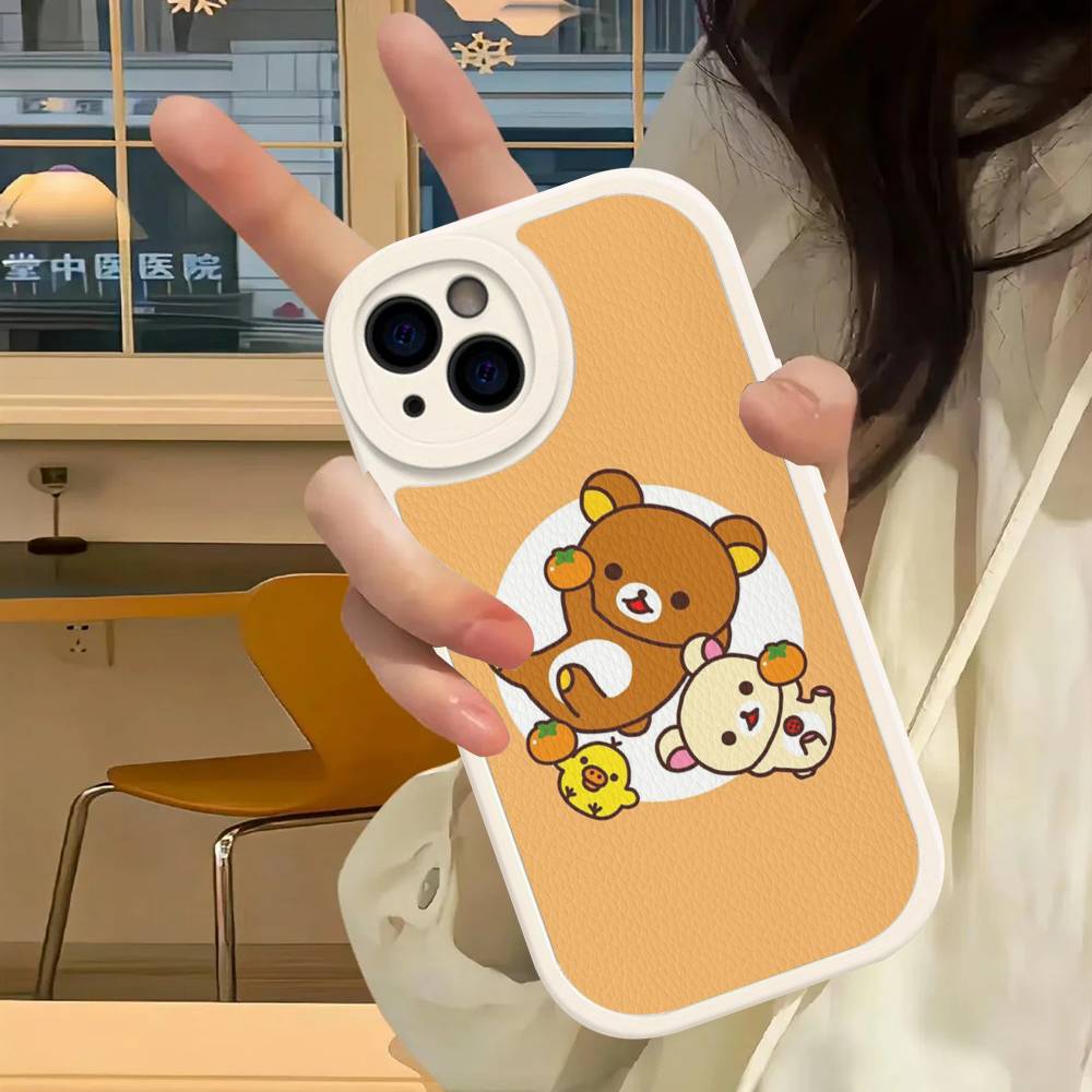 Cartoon Rilakkuma Bear Phone Case For iPhone 16 15 14 13 12 11 Pro Max Plus Shockproof Leather Cover