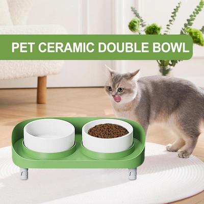 Double Ceramic Dog Bowls Adjustable Double Cat Bowl Water Feeding Accessories Tall Puppy Dishes For Dry And Wet Food