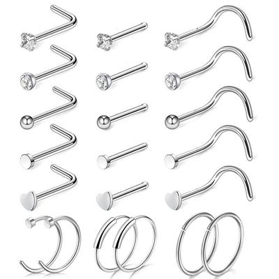 Heiße Nasenpiercings Schmuck Nasenstecker Set Edelstahl Neu 5Stk/21Stk Set Fashion Square Rund Herz Unikat