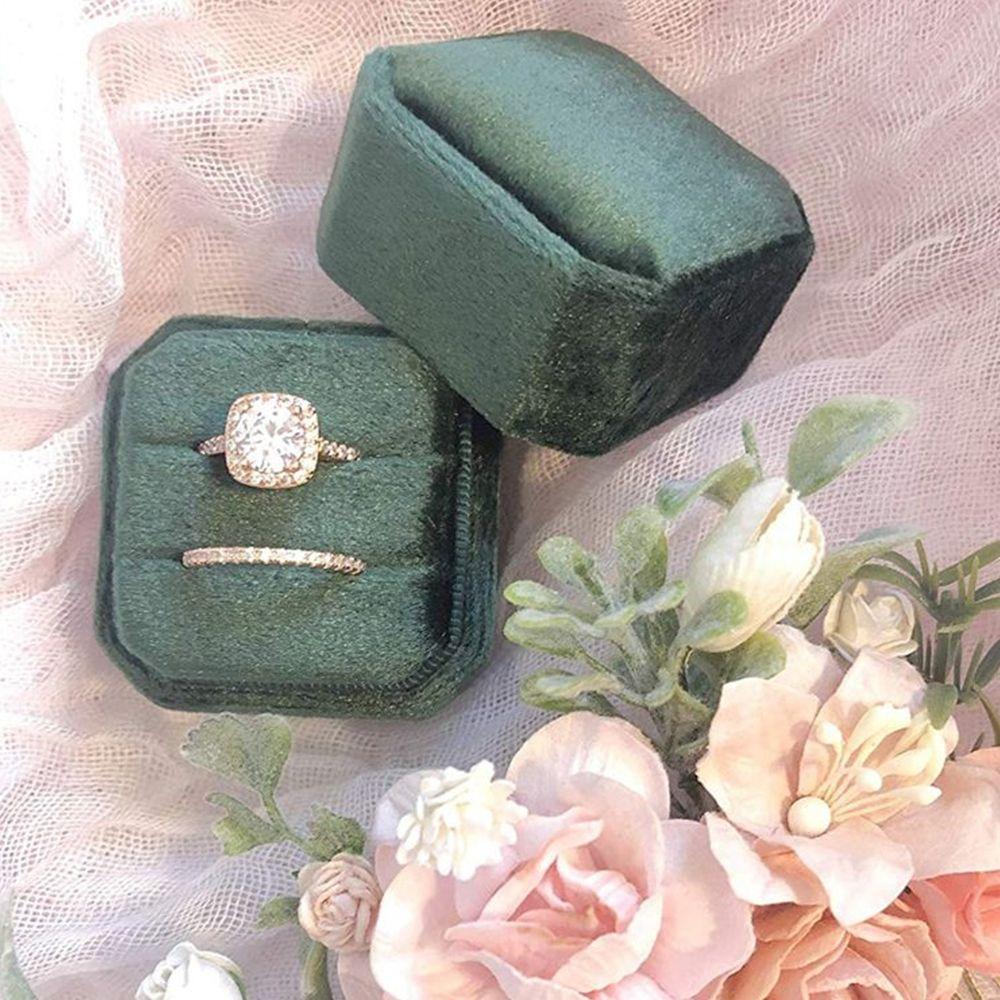 High Quality Octagonal Velvet Double Ring Box Wedding Ring Box With Detachable Lid Wedding Ring Display Box