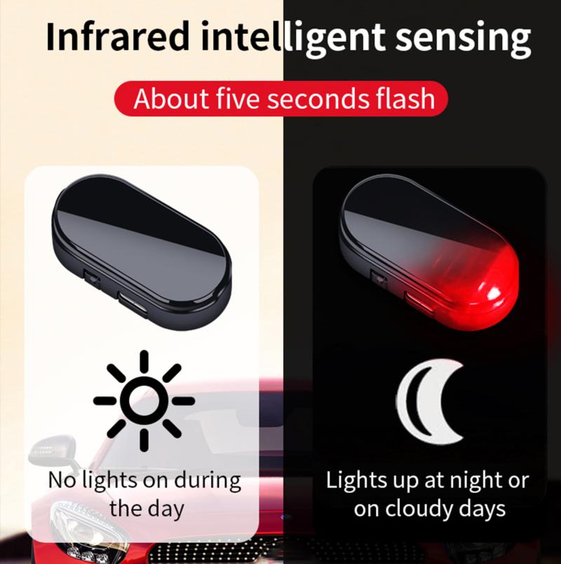 Car Mini LED Solar Warning Light Night Security Simulation Alarm Wireless Anti-theft Warning Light Red Flash Interior Decoration