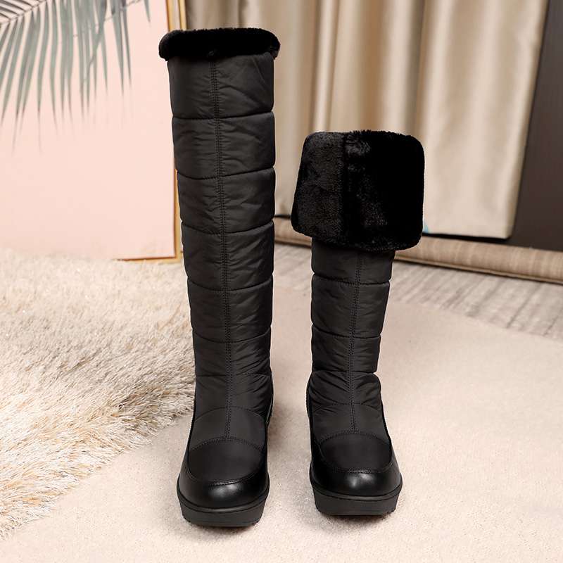 Krazing Pot PU Down Boots Cold-resistant Winter Shoes Med Heels Size 44 Super Size Snow Boots Round Toe Keep Warm Thigh High Boots
