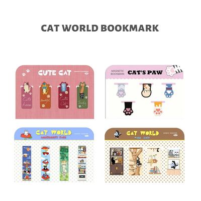 4 Stück Cat World Magnetische Lesezeichen Set, Niedliches Katze Cartoon Design Seitenklammern Buchzeichen, Einzigartiges Lese-Geschenk Schreibwaren