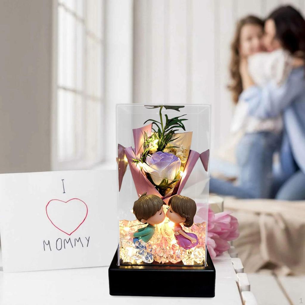 Preserved Artificial Flowers Elegant with Lights Simulated Soap Flower for Valentine's Day