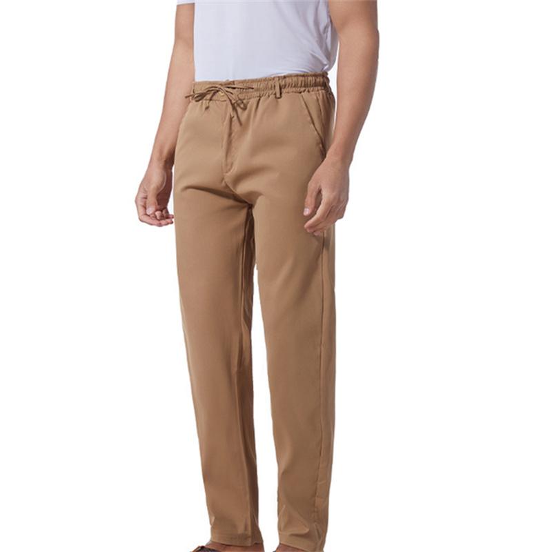ForYourBeauty Heren effen katoenen linnen broek losse casual lichtgewicht elastische taille broek broek met zakken heren M
