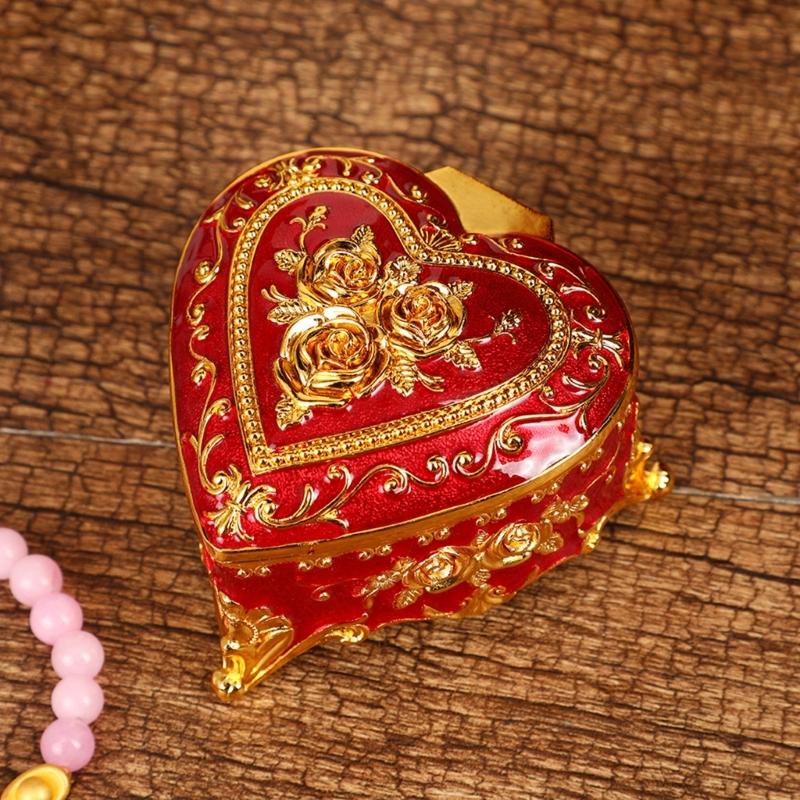 Alloy Rose Pattern Jewelry Organizers In Heart Shape For Women And Girls