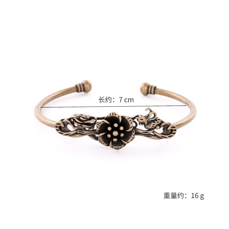 Vintage Handmade Antique Lycoris Bracelet Brass Hollow Carved Open Cuff Classic Ancient Jewelry