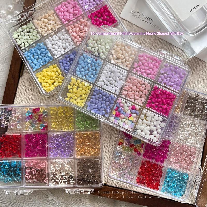 12 Grid Mixed Colorful Mini Heart Nail Jewelry Nail Charms Nail Accessories Nail Art Nail Decoration Diy Nails Parts
