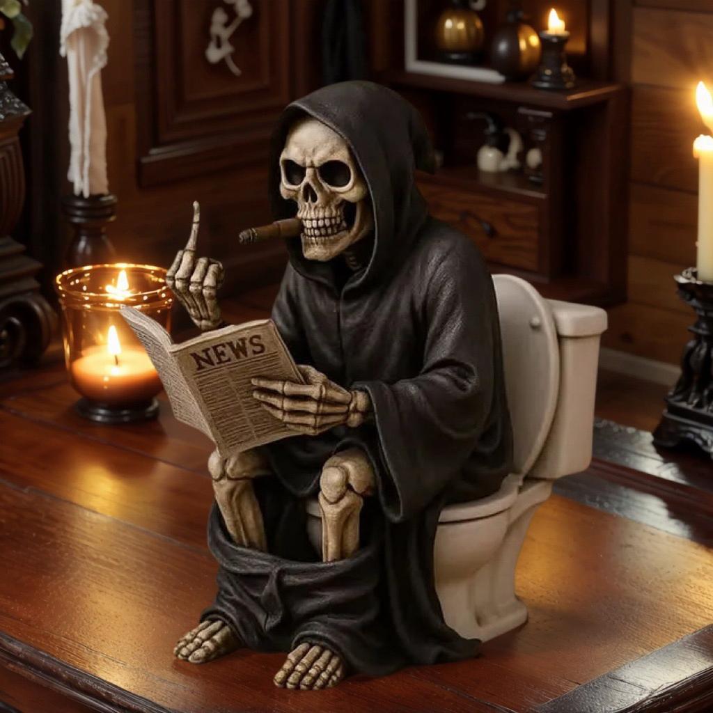 Halloween Toilet Grim Reaper Figurine Home Decor Resin Sculpture Middle Finger Decoration Crafts Figurines