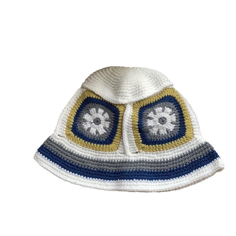 Spring and Autumn Japanese Style Fresh Hollow Flowers Knitted Fisherman Hat for Women Sweet and Versatile Face Showing Small Wool Hat Trendy